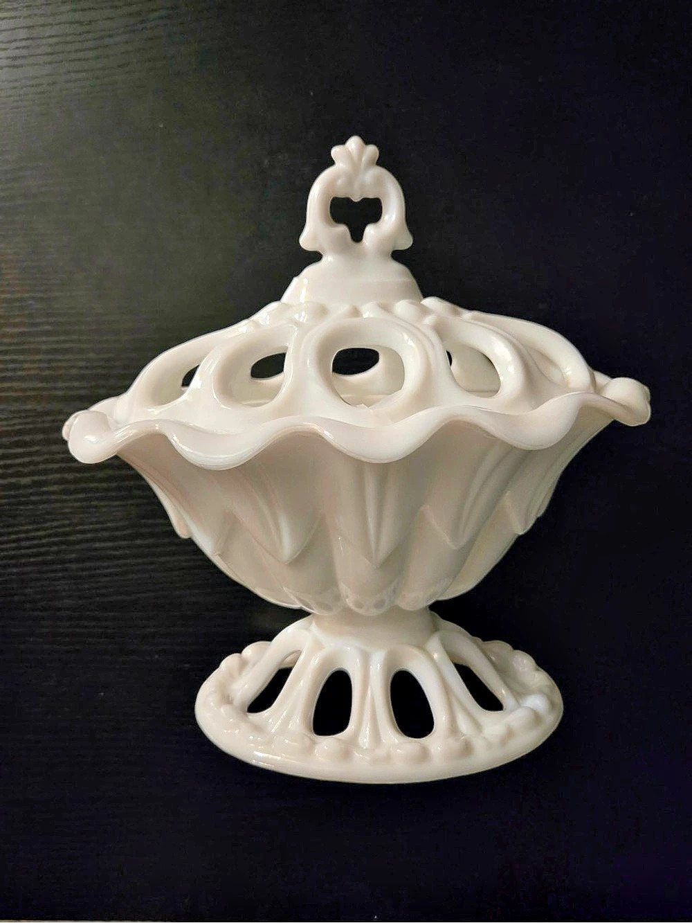 Fostoria Franklin white milk glass covered footed urn